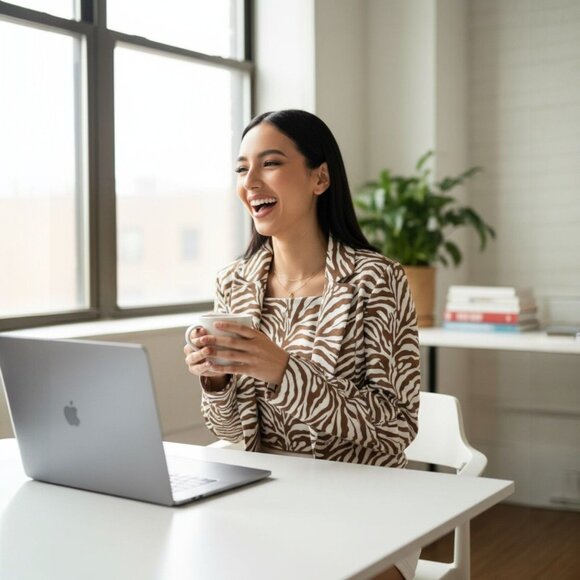 Mocha Zebra Print Cropped Jacket Animal Pattern Co‑Ord Sz L - Picture 2 of 5